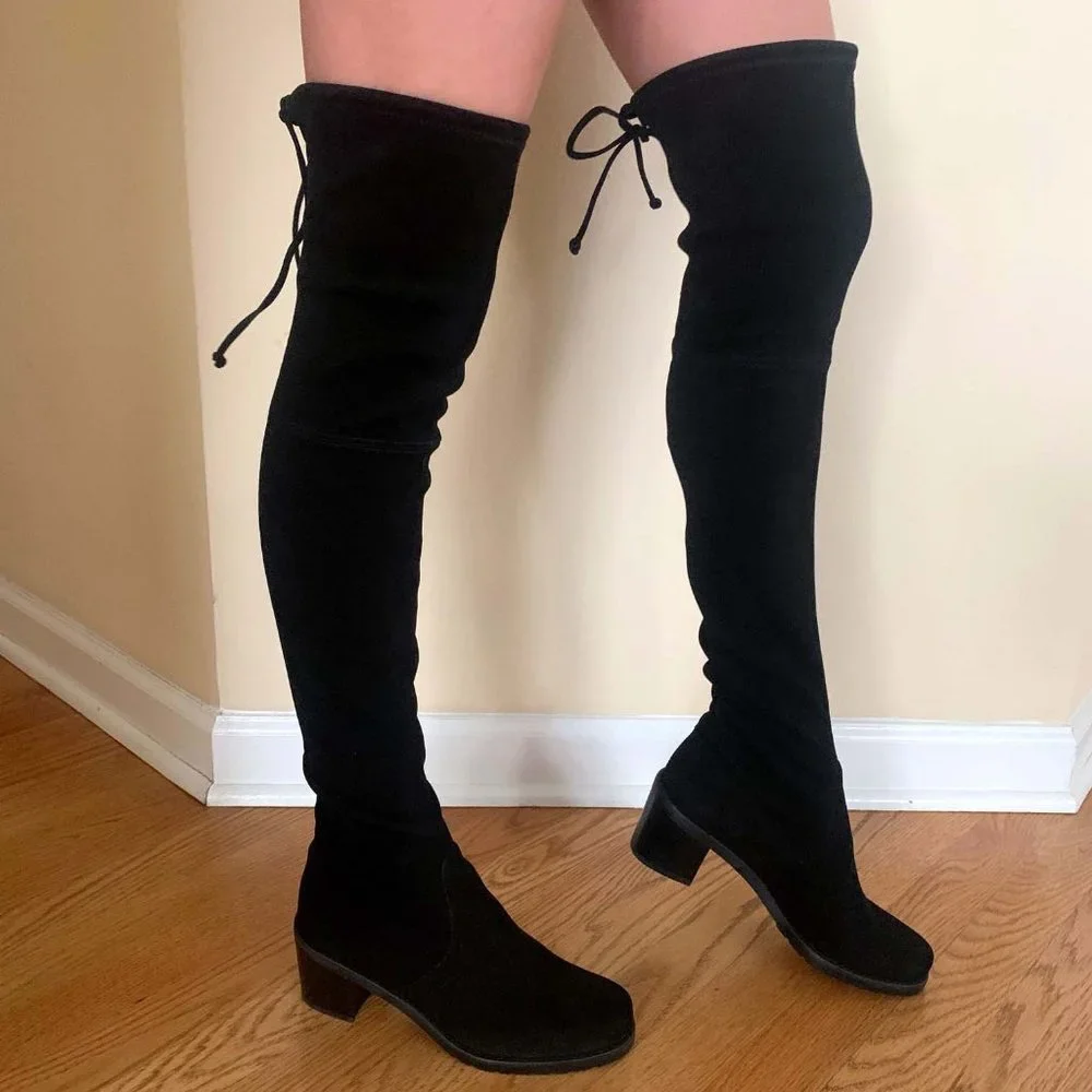 Stuart Weitzman Black Suede Over-the-Knee Boots